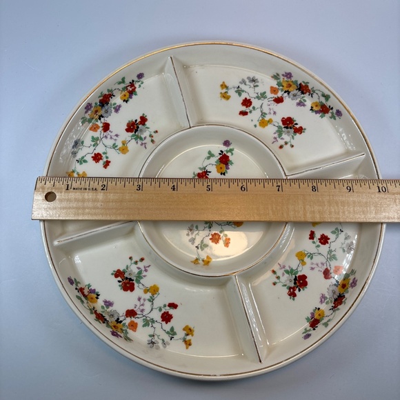 Vintage Japanese Mikori Ware Porcelain 5 Part Divided Tray Floral Design w/ Case - Picture 10 of 10